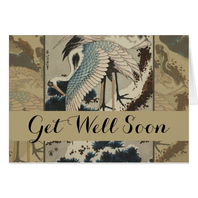 Grues sur un pin couvert de neige Hokusai (Devant horizontal)