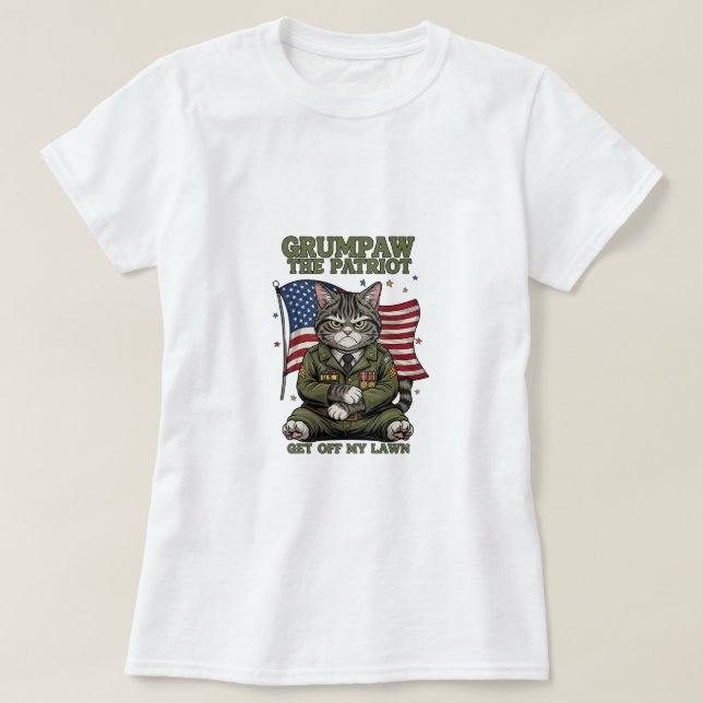 Grumpaw le Patriot - Drôle T-shirt Chat en colère (Design devant)