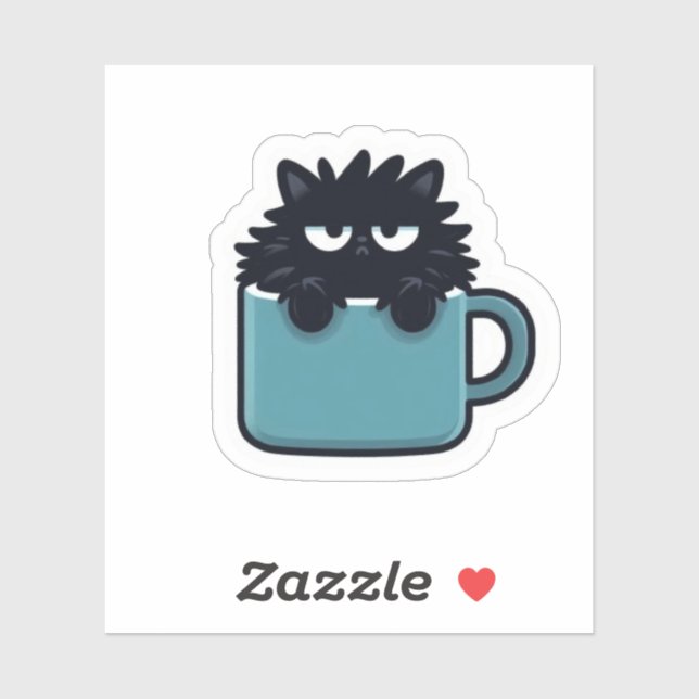 Grumpy Black Cat Coffee Mug Sticker (Feuille)