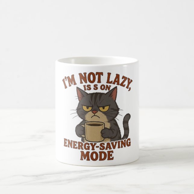 Grumpy Black Cat Mug – Energy-Saving Mode Quote (Centre)