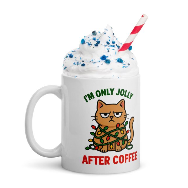 Grumpy Cat Christmas Mug | Jolly Après Café, Dra (Coffee first, jolly later #zazzlemade)