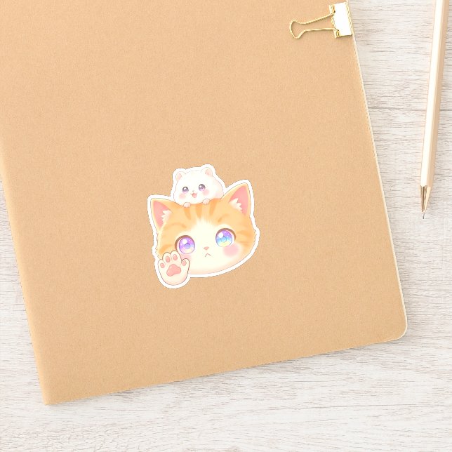 Grumpy Cat with Hamster on Head - NO Sign Sticker (Carnet)