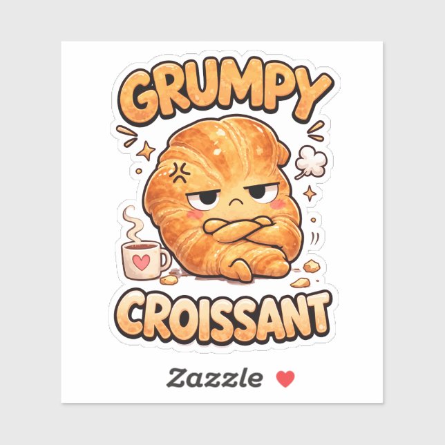 Grumpy Croissant Custom-Cut Vinyl Sticker (Feuille)