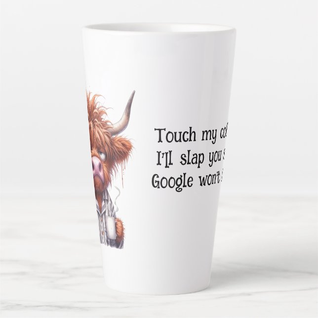 Grumpy Highland Cow & Google Coffee/Latte Mug (Devant)
