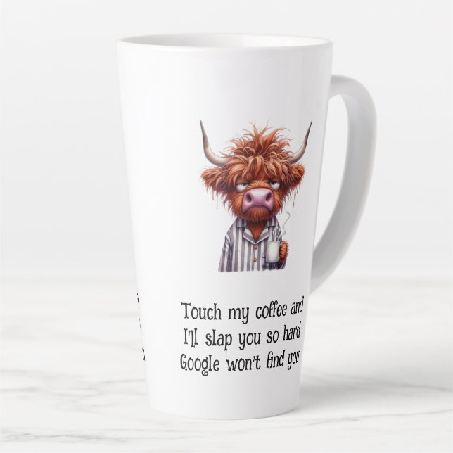 Grumpy Highland Cow & Google Coffee/Latte Mug (Angle droit)