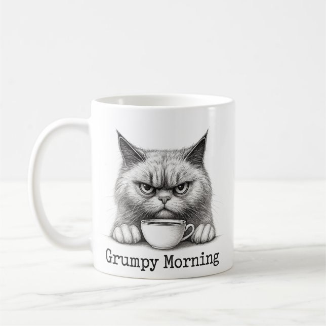 Grumpy Morning Cat Coffee Mug (Gauche)