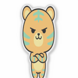 Grumpy Orange Tiger Cute Kawaii Cartoon Sticker