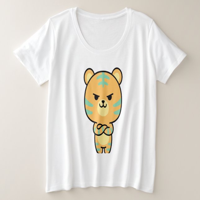 Grumpy Orange Tiger Cute Kawaii Cartoon T-Shirt (Design devant)