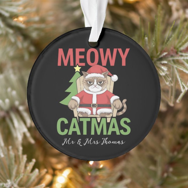 Grumpy Santa Cat Holiday Illustration Funny Meowy  (Arbre)