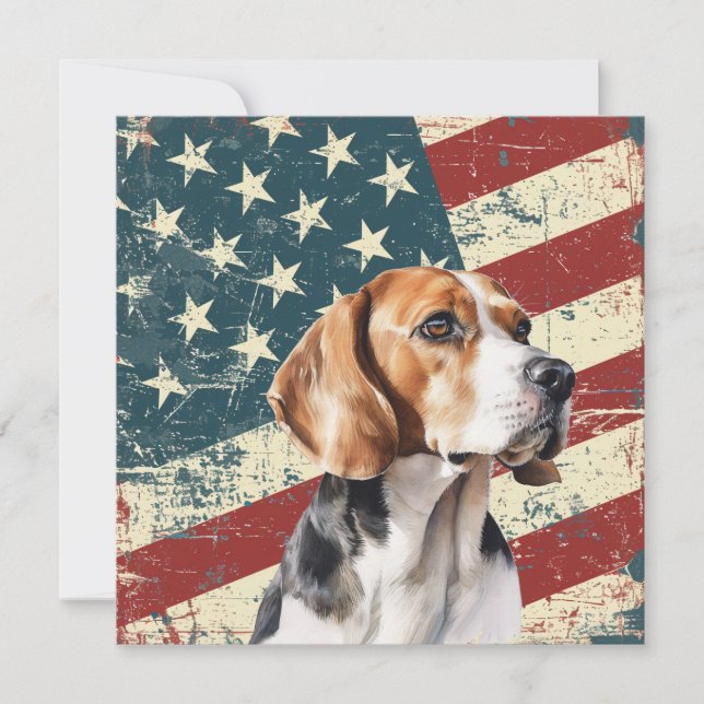 Grunge American Flag Beagle Hound Dog Flat Card (Devant)