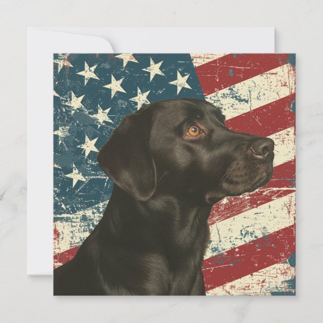 Grunge American Flag Black Labrador Flat Card (Devant)