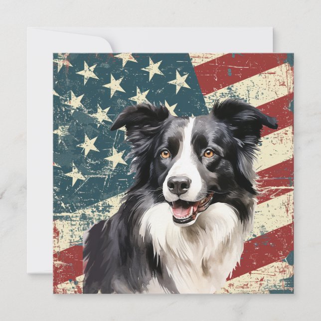 Grunge American Flag Border Collie Dog Flat Card (Devant)