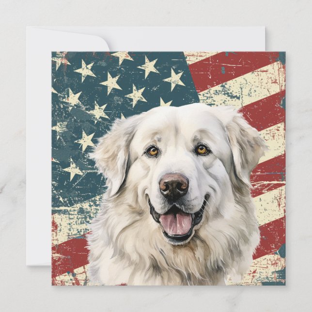 Grunge American Flag Great Pyrenees Flat Card (Devant)