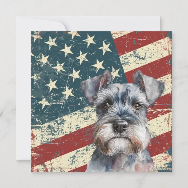 Grunge American Flag Miniature Schnauzer Flat Card (Devant)