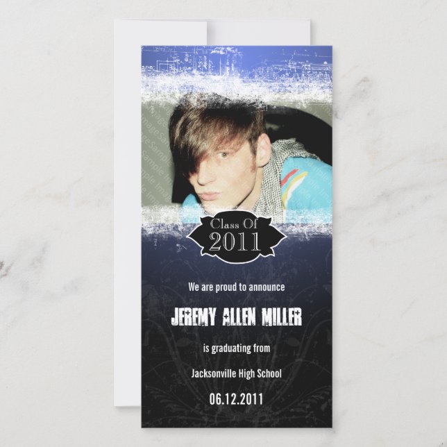 Grunge Blue Black Carte photo de graduation (Devant)