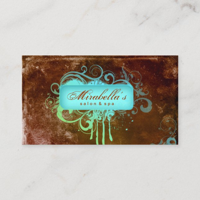Grunge Carte de visite Flower Salon Spa Bleu Brown (Devant)