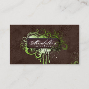 Grunge Carte de visite Flower Salon Spa Lime Brown