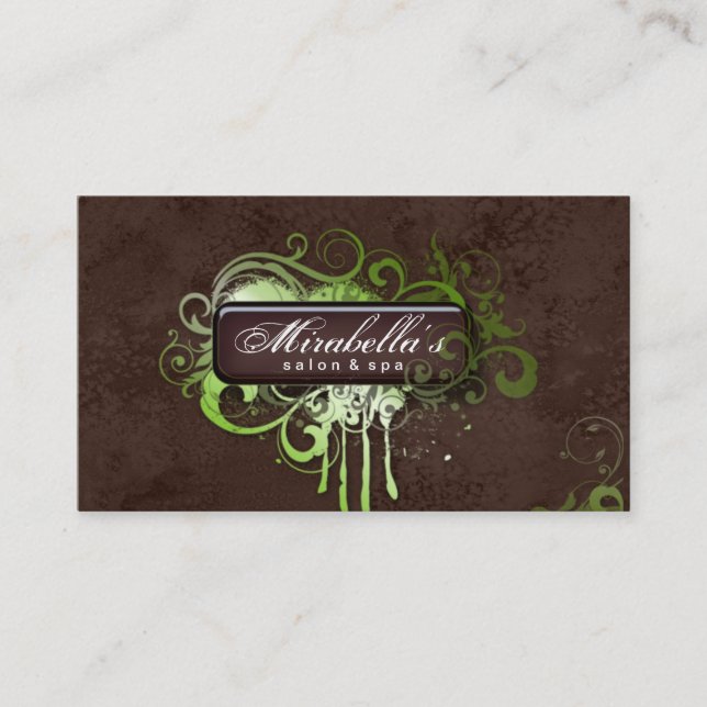 Grunge Carte de visite Flower Salon Spa Lime Brown (Devant)