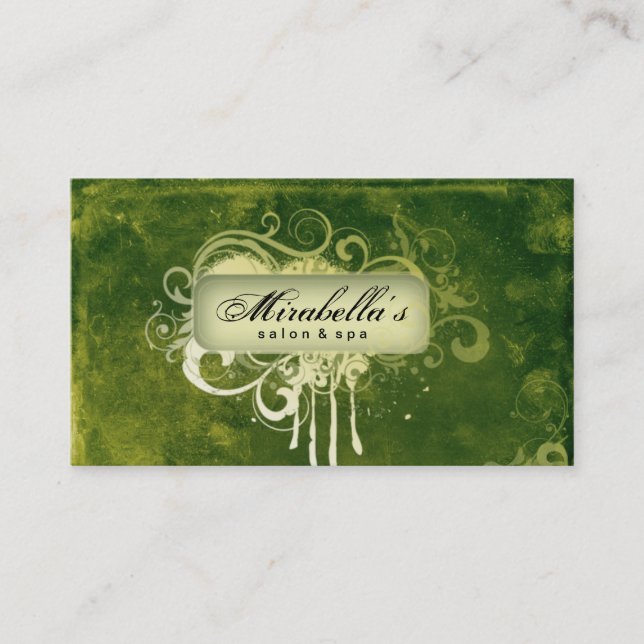 Grunge Carte de visite Flower Salon Spa vert  (Devant)