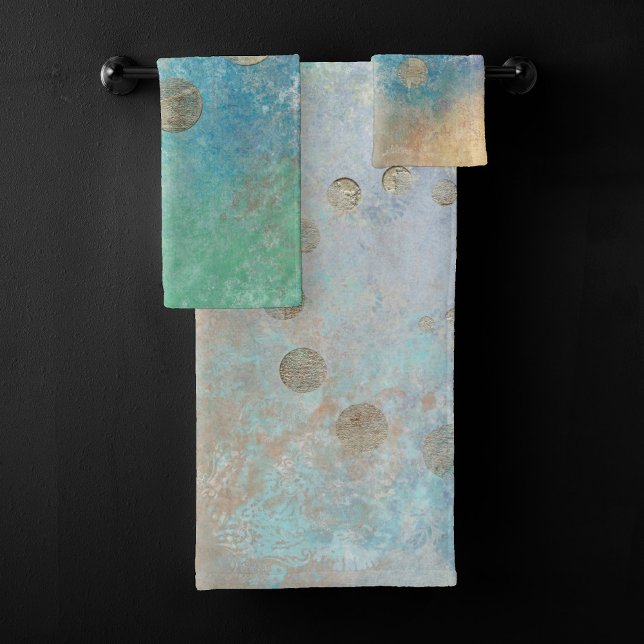 Grunge Côtière | Aquarelle bleu et vert or (Créateur téléchargé)