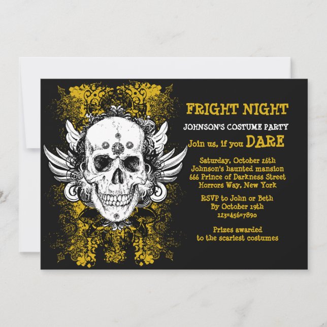 Grunge Crâne Fright Night Black Invitation (Devant)