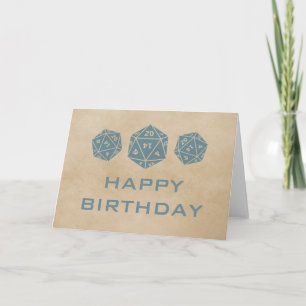 Grunge D20 Dice Gamer Carte d'anniversaire, bleu