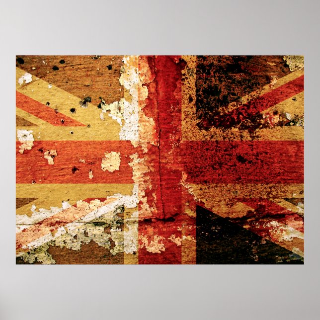 Grunge drapeau britannique sur une vieille affiche (Devant)