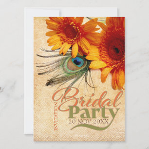 Grunge Été Peacock plume Invitation de la fête de