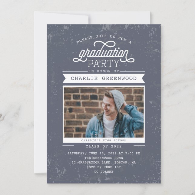 Grunge Graduation Party Invitation avec photo (Devant)