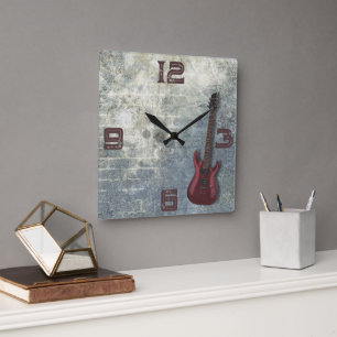 Grunge Guitare Carré Horloge murale