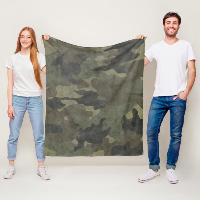 Grunge Khaki Camo Vert Couverture en polaire perso (En situation)