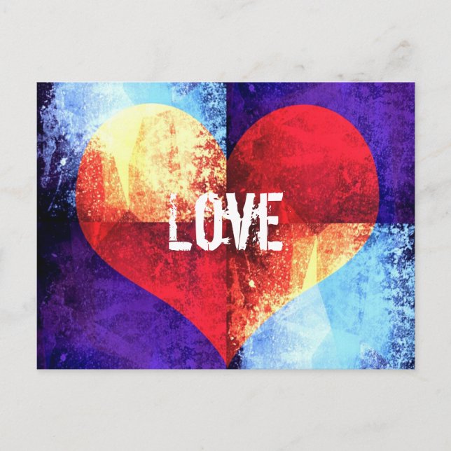 Grunge Love Heart sur carte postale bleue (Devant)