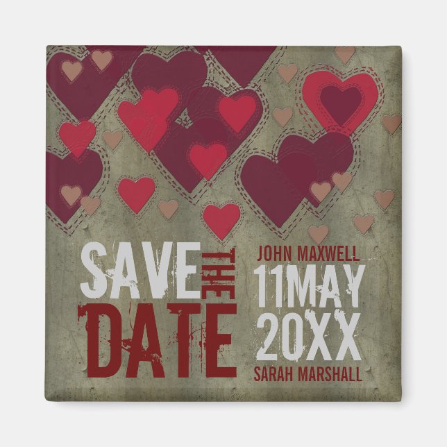 Grunge Love Hearts v2 Save the Date Magnet (Devant)