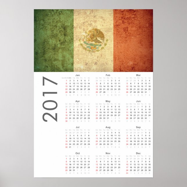 Grunge Mexico Flag Calendar 2017 Poster (Devant)