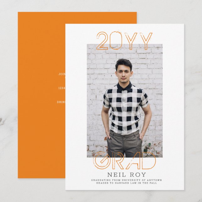 Grunge Minimaliste Modernité Graduation Invitation (Devant / Derrière)