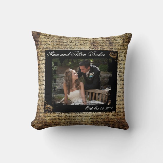Grunge Photo Mariage avec Coussin de texte romanti (Recto)