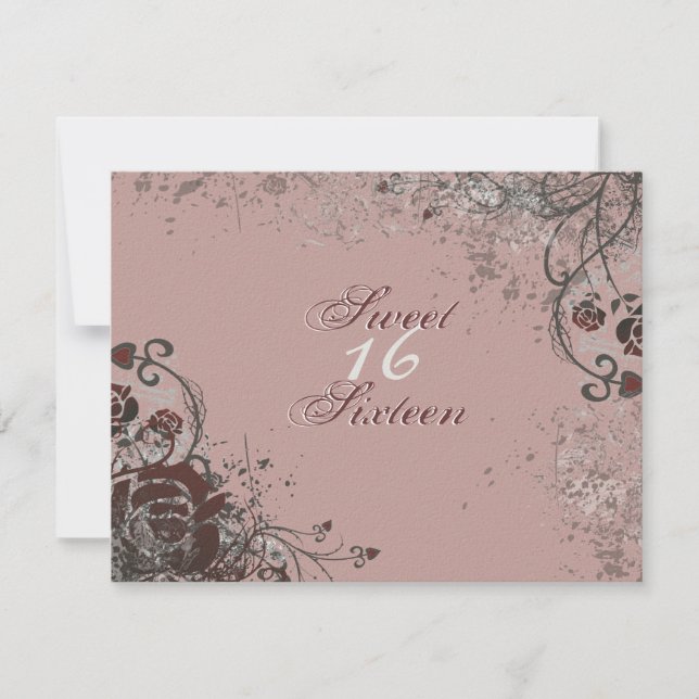Grunge Red Rose Sweet 16 Anniversaire Invitation (Devant)
