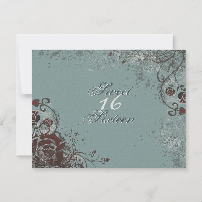 Grunge Red Rose Sweet 16 Anniversaire Invitation (Devant)