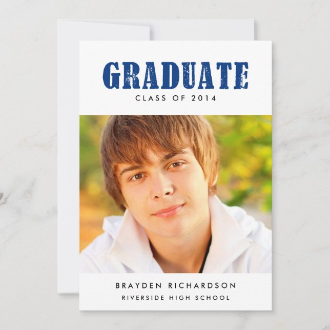 Grunge Text Graduation Party Invitation / Marine (Devant)