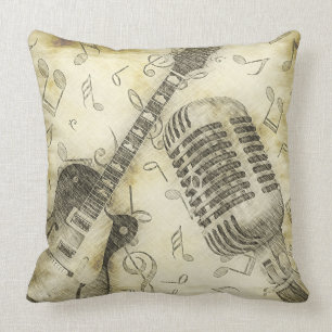 Grunge Vintage Guitare Microphone Coussin