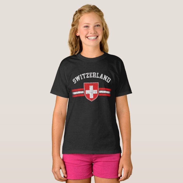 Grunge Worn Look Suisse Flag T-Shirt (Devant entier)