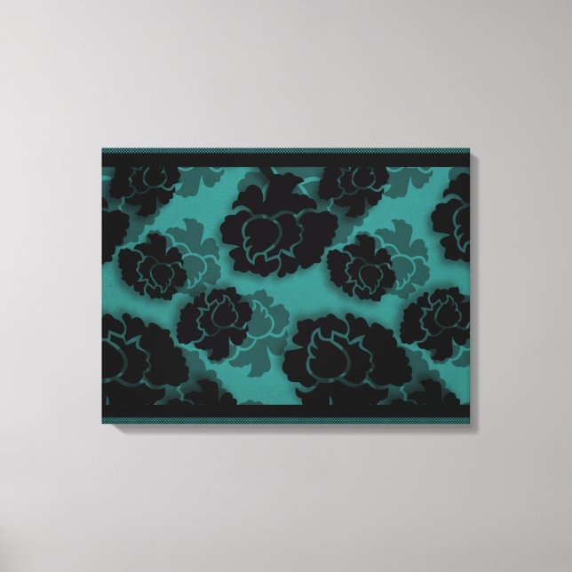 Grungy Floral Décadence Toile Enveloppée, Turquois (Recto)