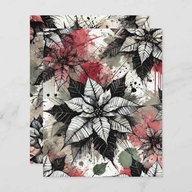 Grungy Florals Poinsettia Skettia Papier à papier  (Devant / Derrière)