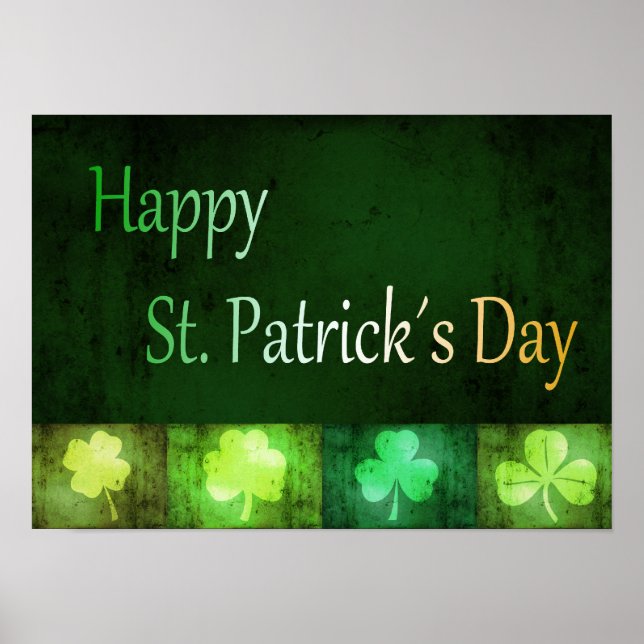 Grungy St. Patrick's Day Shamrocks - Poster Print (Devant)