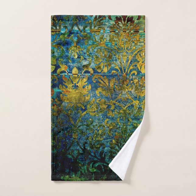 gruning, vintage, damas, mousse, vert, motif, flor (Serviette à main)