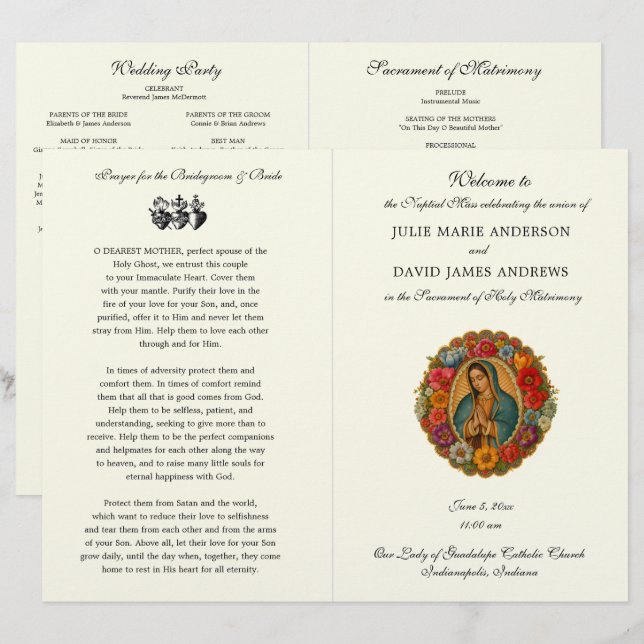 Guadalupe Catholic Wedding Mass Program (Devant / Derrière)