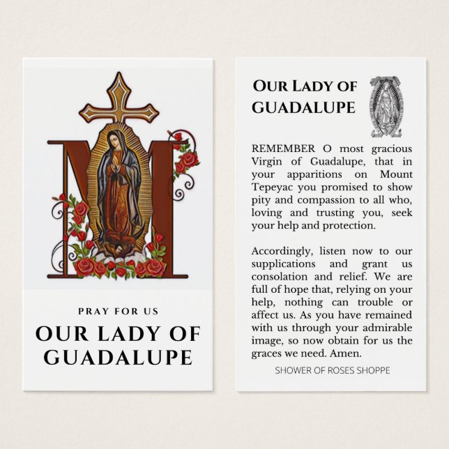 Guadalupe Prière religieuse catholique Carte Saint (Devant & derrière)