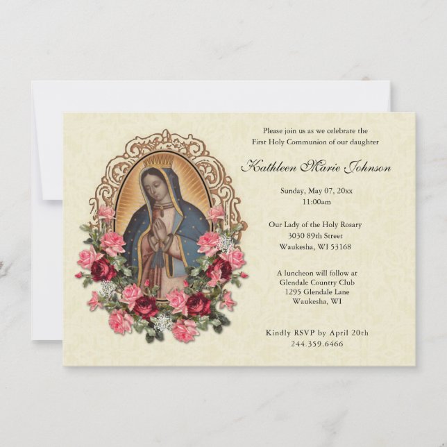 Guadalupe Roses première communion Invitations (Devant)
