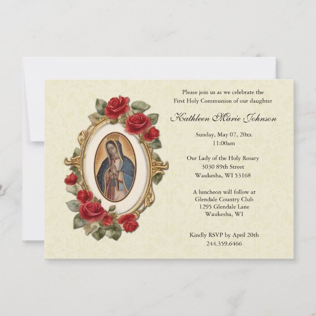 Guadalupe Roses première communion Invitations (Devant)