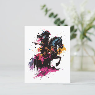 Guerrier équitation cheval en aquarelle